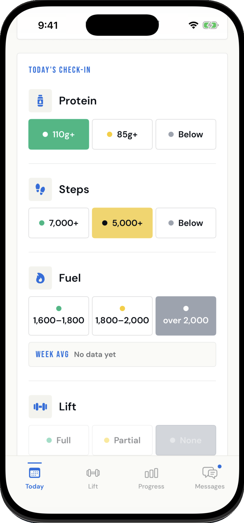Benny and Co. app — Today check-in screen